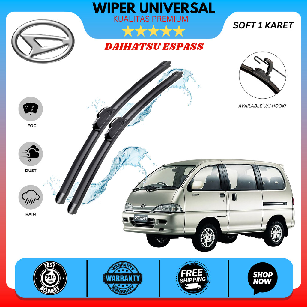 Wiper Frameless Daihatsu Espass Kaca Depan Mobil Satu Set Kiri Kanan