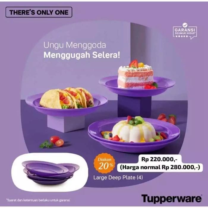 Tupperware Large Deep Plate 2Pcs Piring Makan Ungu