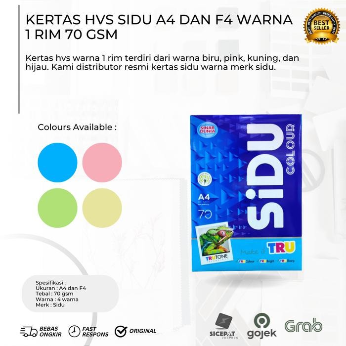 

Kertas Hvs F4 70 Gram Sinar Dunia Warna 1 Rim