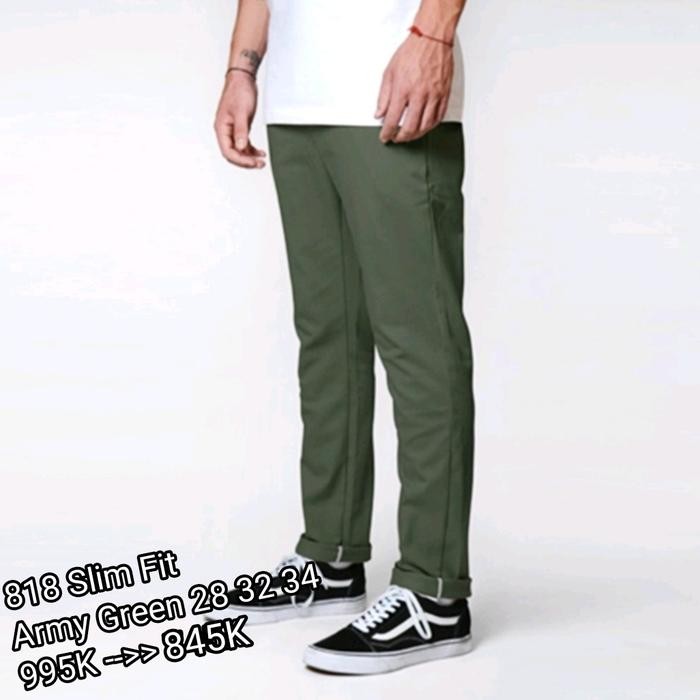 ASLI Celana Pria Dickies 818 Slim Fit Army Green READY STOCK