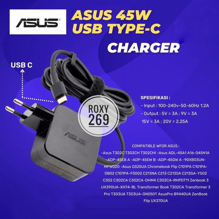 Charger Carger Laptop Lennovo Usb Type C 65W 65 Watt Original Ori / Cas Casan Travel Charge Charging