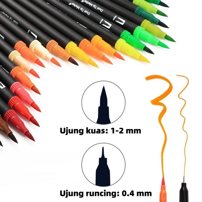 

MW Spidol Warna Set 24/36/60/80/100/120 Warna Brush Pen Double Tips Spidol Set Permanent Marker