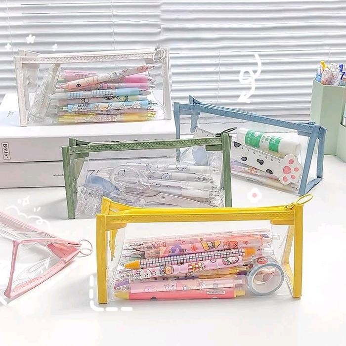 

I77W Transparent Plastic Pensil Pouch Dompet Kotak Tempat Pensil Plastik Transparan
