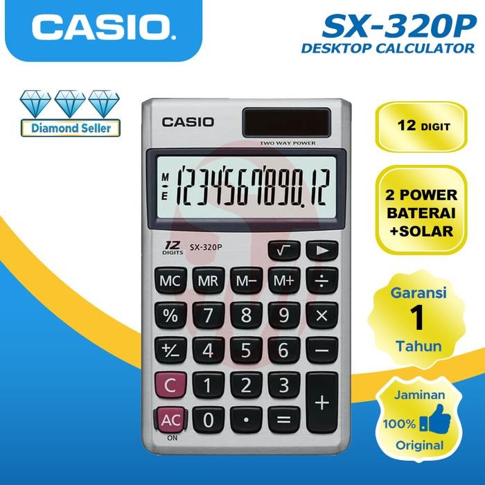 

X689 Casio Kalkulator Saku Sx-320P Original Garansi 1 Tahun 12 Digit Display Besi & Kulit