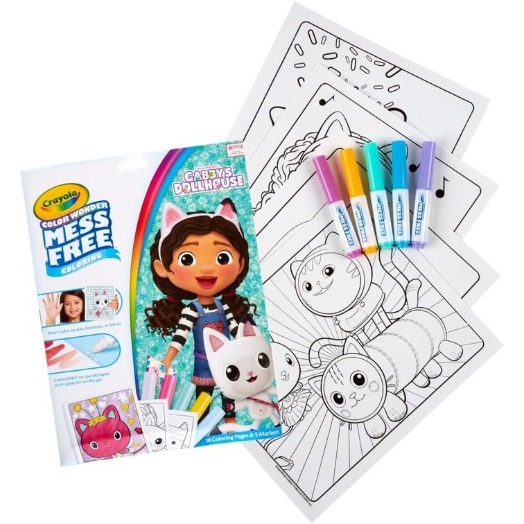 

Crayola Gabbys Dollhouse Color Wonder, 18 Mess Free Coloring Pages & 5 No Mess Markers