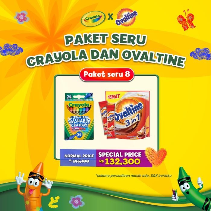

BUNDLING CRAYOLA 24ct Regular Washable Crayons x Ovaltine 18s