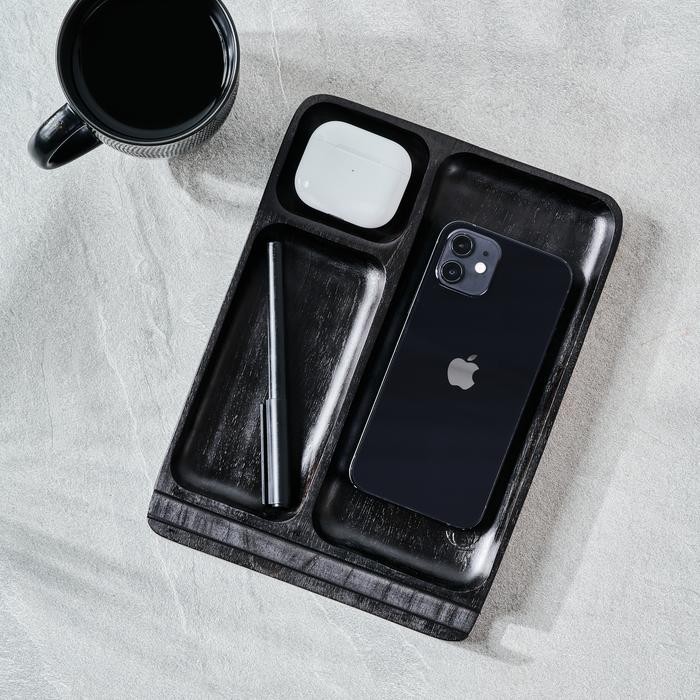 

Skandif Black Catchall Tray Premium Teak Wood Desk Organizer Kayu Jati