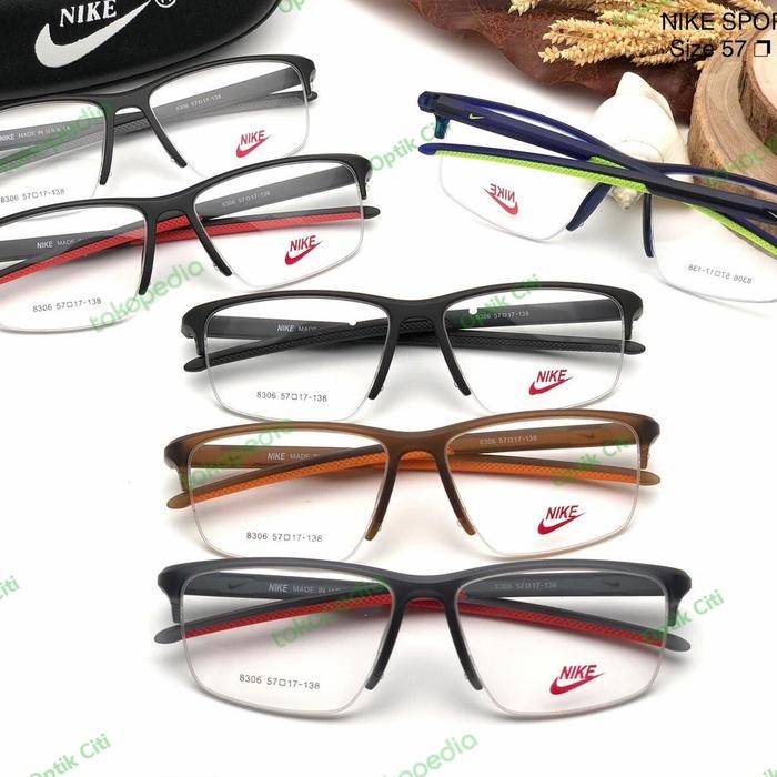 Frame Kacamata Pria Kotak Sporty Nike 8306 Half Frame Lentur Ringan Best Quality Asli 100% Original
