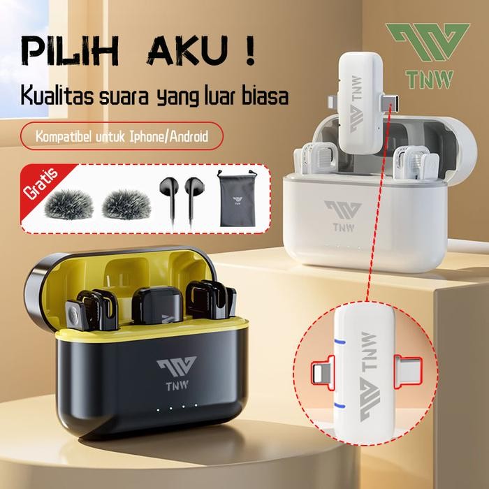 TNW A11 Wireless Microphone 2-In-1 Clip On Mic Wireless Dual Mic Mikrofon Tanpa Kabel Untuk Youtuber