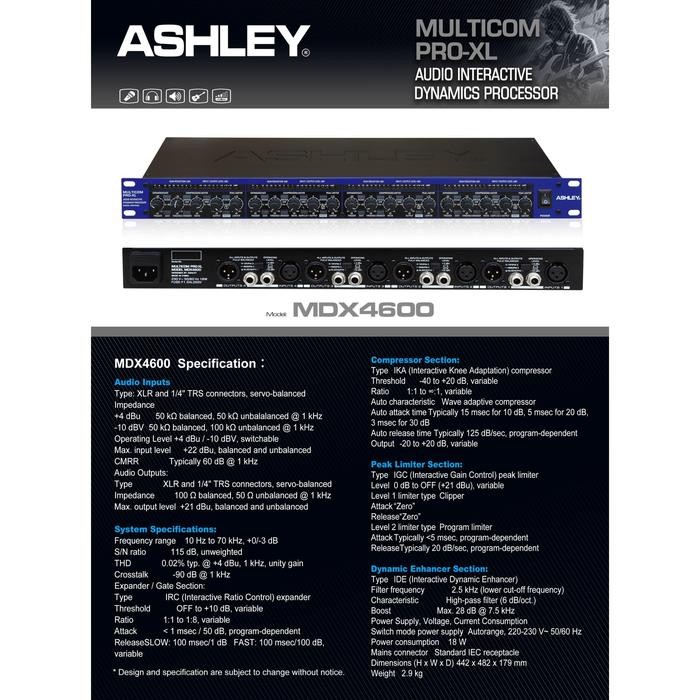

COMPRESSOR ASHLEY MDX 4600 MULTICOM PRO XL AUDIO INTERACTIVE DYNAMICS PROCESSOR ORIGINAL GARANSI