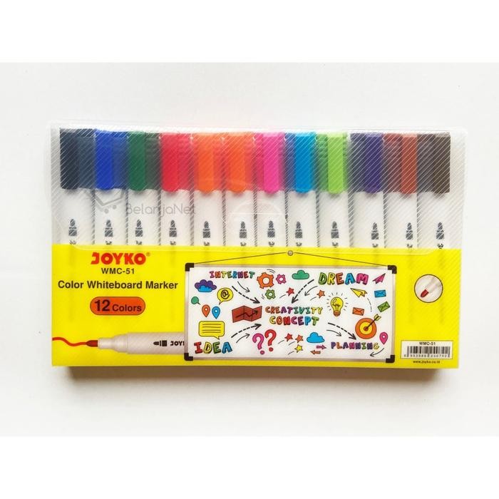 

Spidol Papan Tulis 12 Warna Color Whiteboard Marker Joyko WMC-51