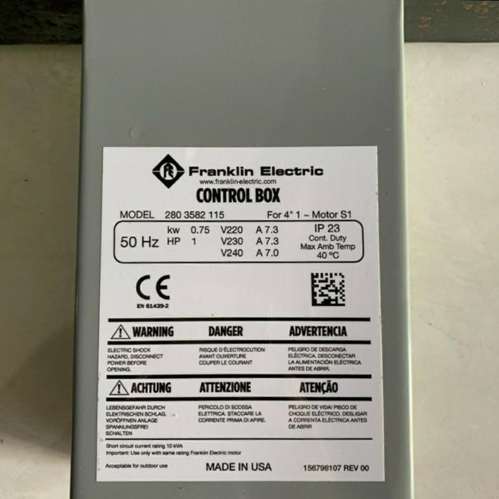 CONTROL BOX FRANKLIN 1HP (0.75 KW) 220V PANEL BOX SUBMERSIBLE
