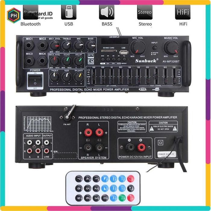 SUNBUCK BLUETOOTH EQ AUDIO AMPLIFIER KARAOKEHOMETHEATER 2000W AV-326BT