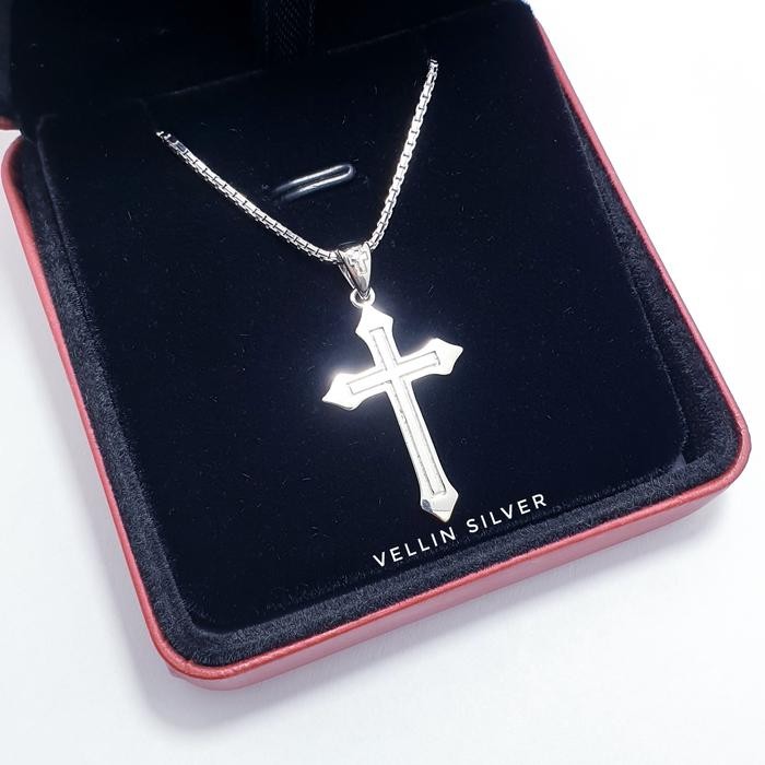 New // Kalung Salib Pria / Kalung Salip Wanita Silver 925 Lapis Emas Putih // 100% Original