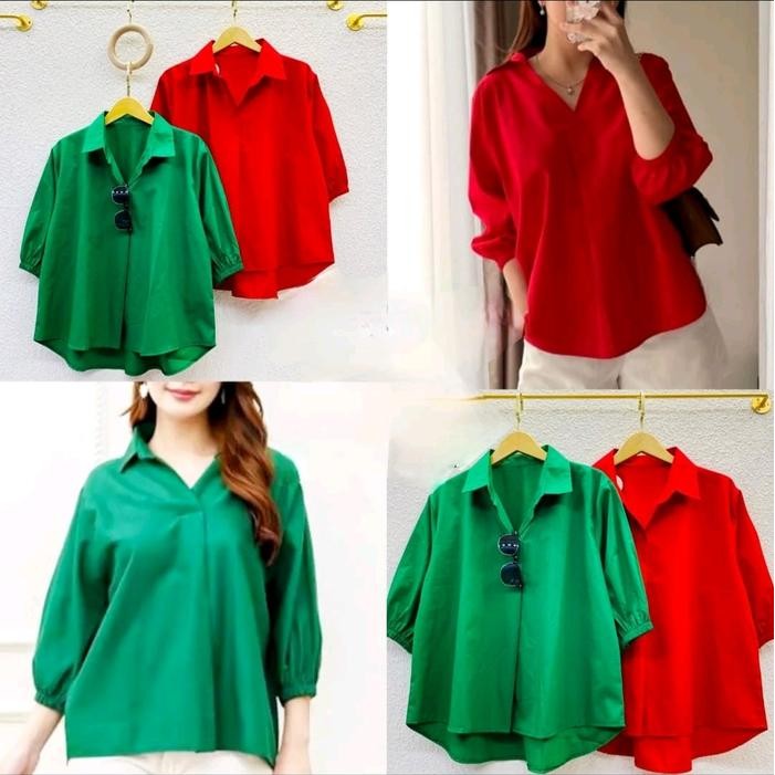 Kemeja Katun Polos Wanita / Atasan Merah Untuk Wanita / Kemeja Katun Jumbo