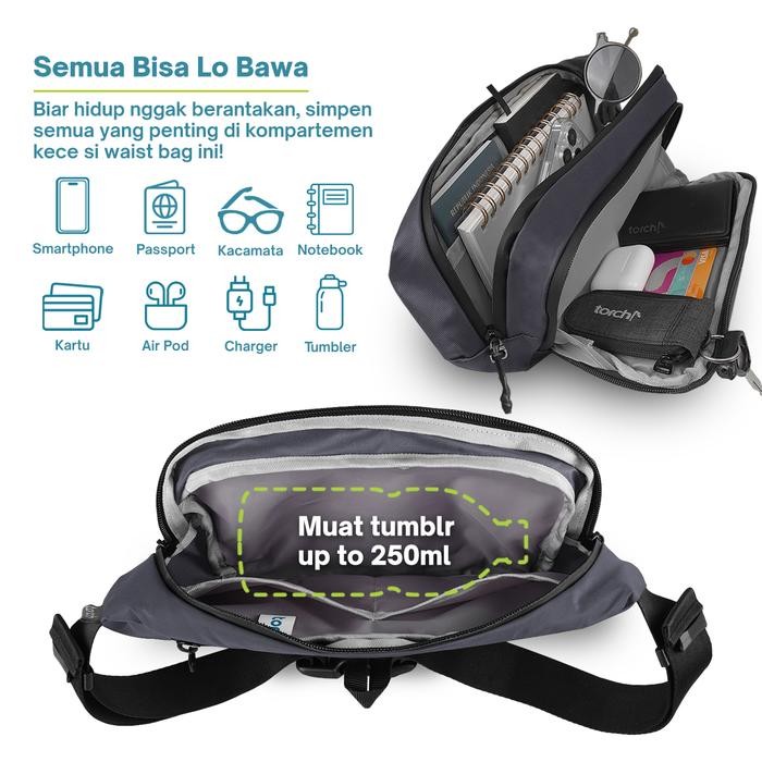 Torch Tas Pinggang Selempang Anti Air Ringan - Waist Sling Bag Aichi
