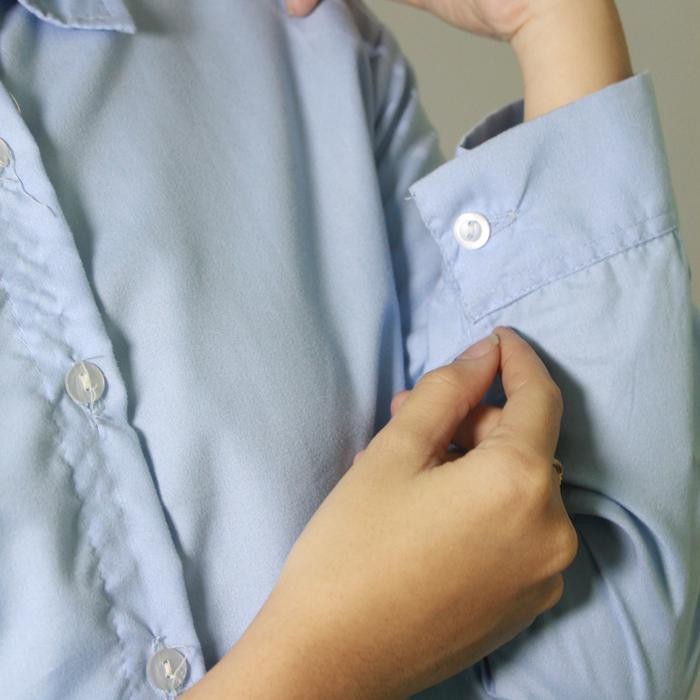 Kemeja Polos Wanita Warna Biru Muda Atasan Basic Wanita Premium Fit Kain Katun Kerah