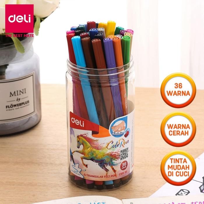 

SARI Deli Ec10536 Felt Pen Washable 1.0Mm 36C / Spidol Mudah Di Hapus 36C