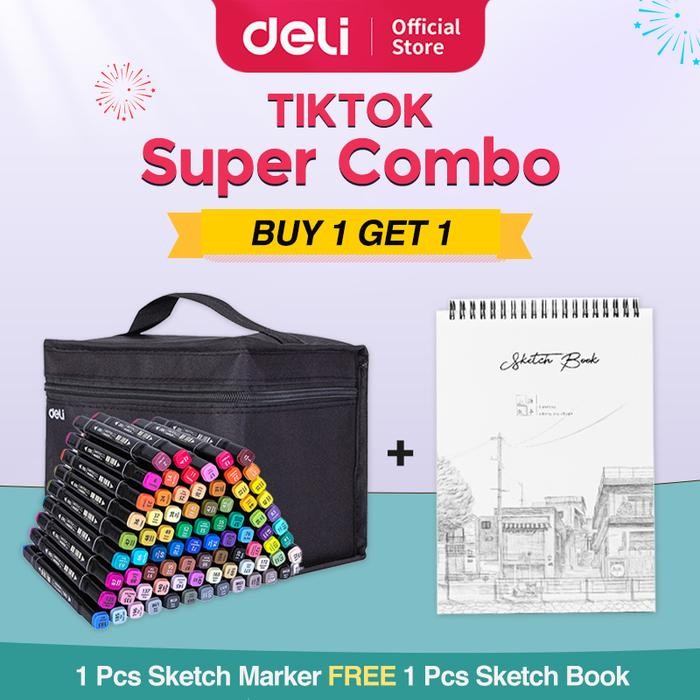 

SARI [ Buy1Get1 ] Deli Sketch Marker Dual Tip Cepat Kering E70806-80 Warna Free Sketchbook