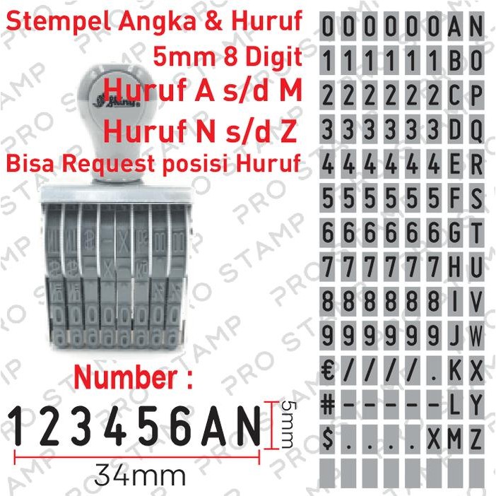 

5WUM Stempel Kombinasi Angka Dan Huruf Ukuran 5Mm