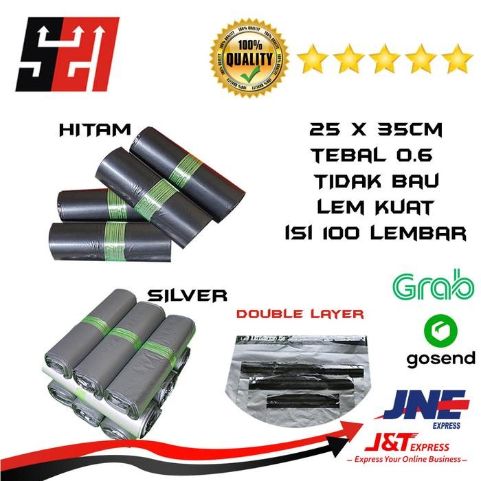 

5WUM Polymailer Polimailer 25X35 Semi Glossy Hitam & Silver Double Layer 0.6 Micron Isi 100
