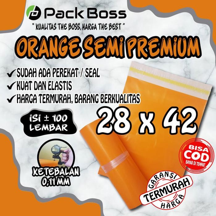 

5WUM Polymailer Packboss Orange Semi Premium 28X42 (100 Pcs) Packaging Online Shop Kualitas