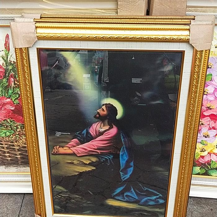 Bingkai Yesus Gembala 3D Uk 50X70Cm+Kaca+Mdf