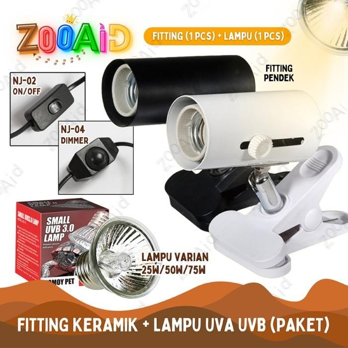 FITTING KERAMIK PENDEK + LAMPU UVA UVB PENGHANGAT REPTIL REPTILE KURA