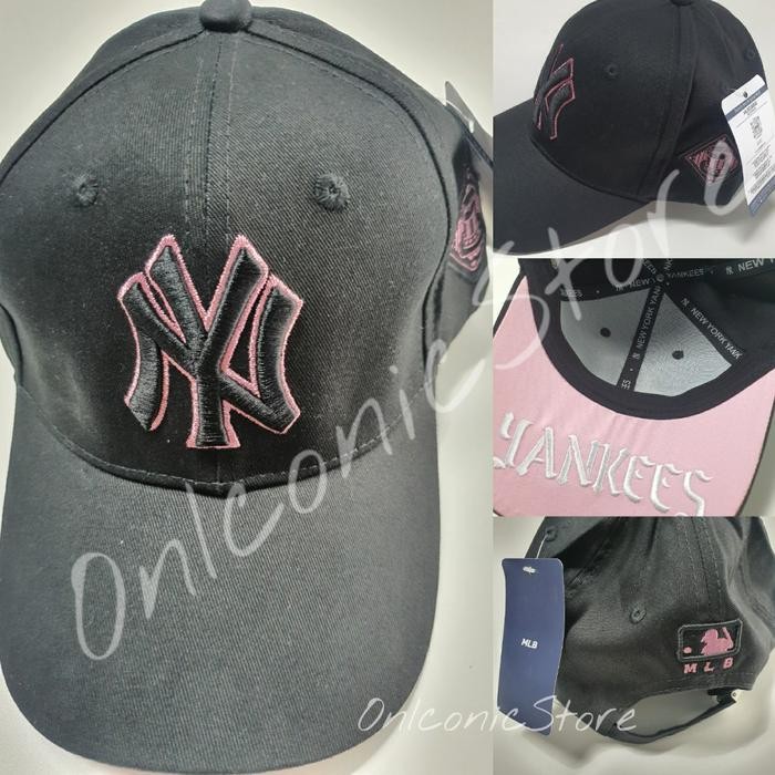 Khusus Gosend Mlb Ny Yankees Stamp Ball Cap Black/Pink 100% Original Authentic