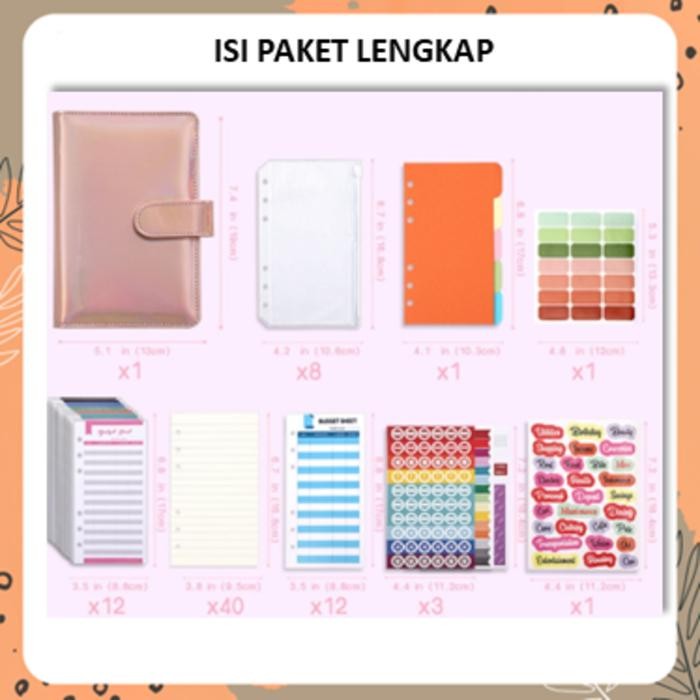 

Binder A6 Polos Glossy Notebook Buku Catatan Agenda Pu Leather Budget Planner Organizer Cash Biru