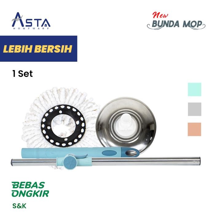 Terlaris Asta Tongkat Pel Mop Set Kepala Pel Spin Mop Gagang Pel 1 set Kain Pel SALE