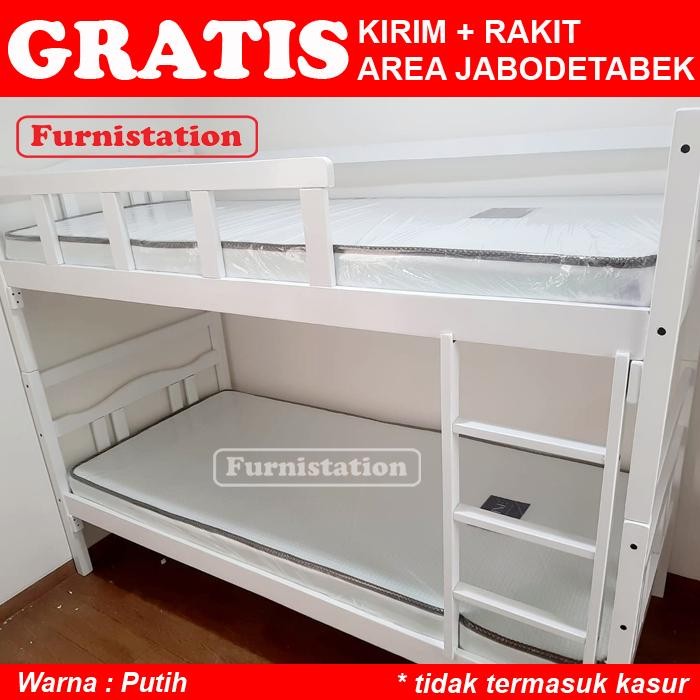 Ranjang 2 Tingkat Kayu Putih 90X200 Tempat Tidur Susun / White Bunkbed
