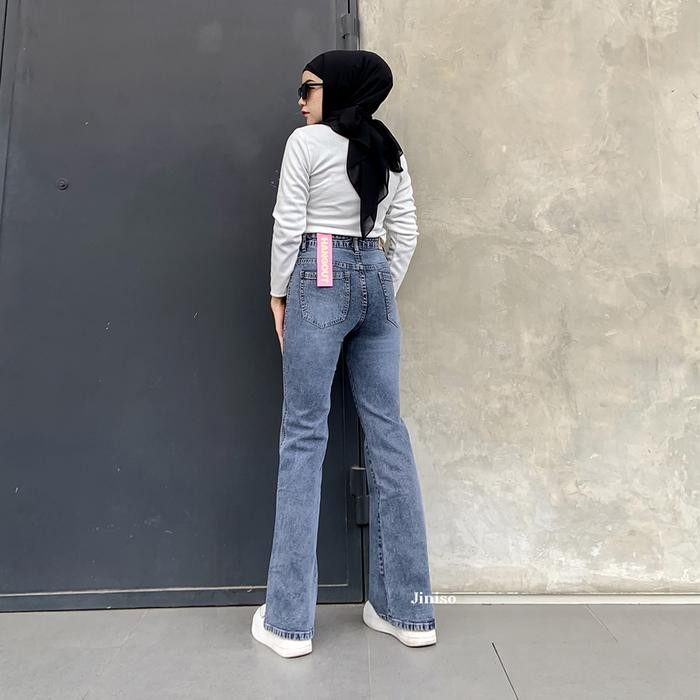 JINISO HANGOUT - 522 Cutbray Stretch Hhwaist Celana Jeans Wanita