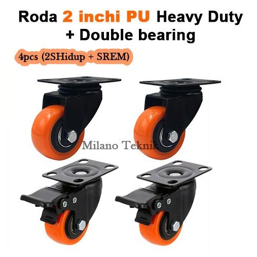 

Roda 2 inchi PU (4pcs)+Double bearing Heavy Duty Etalase Troli Furniture lemari