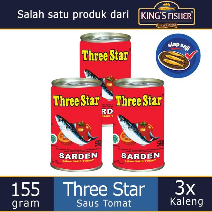 

READY PAKET 3 PCS THREE STAR SARDEN MINI SAUS TOMAT 155G MAKANAN KALENG