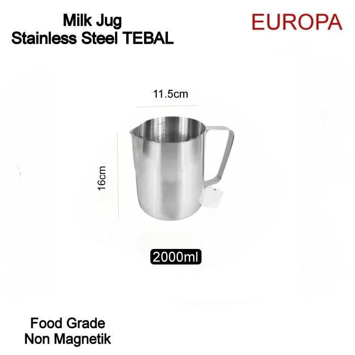 Gelas Ukur Stainless Non Magnetik Tebal 1500Ml / 2000Ml Europa Milk Jug