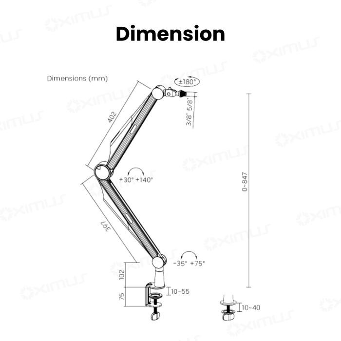 

Professional Suspension Boom Microphone Arm Armoured Studio Bracket Stand Oximus C151 - C151 Black