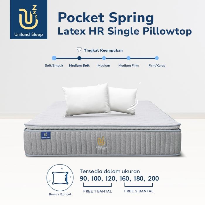 Kasur Pocket Spring Bed Latex Hr Single Pillowtop 30Cm Uniland Sleep