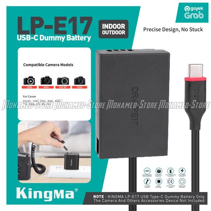 KINGMA USB TYPE C DUMMY BATTERY ADAPTER LP-E17 U/ CANON 760D 800D ETC