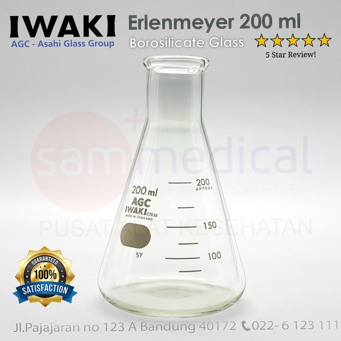 IWAKI PYREX ERLENMEYER FLASK GELAS KIMIA 200 ML