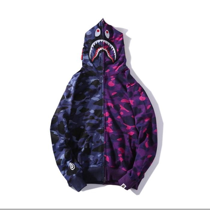 HOODIE BAPE SHARK DUAL CAMO UNGU BIRU FULL TAG SUPER MIRROR 1:1 ORI