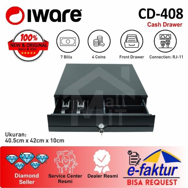 Cash Drawer IWARE Laci Uang Kasir CD-408 CD408 CD 408 RJ11 ORI RESMI
