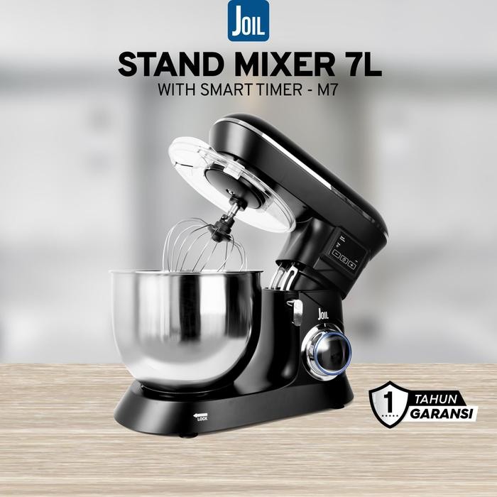 Joil Stand Mixer 7 Liter dengan Timer Off 6 Speed Mangkuk Stainless Steel Lengkap dengan 3 Alat