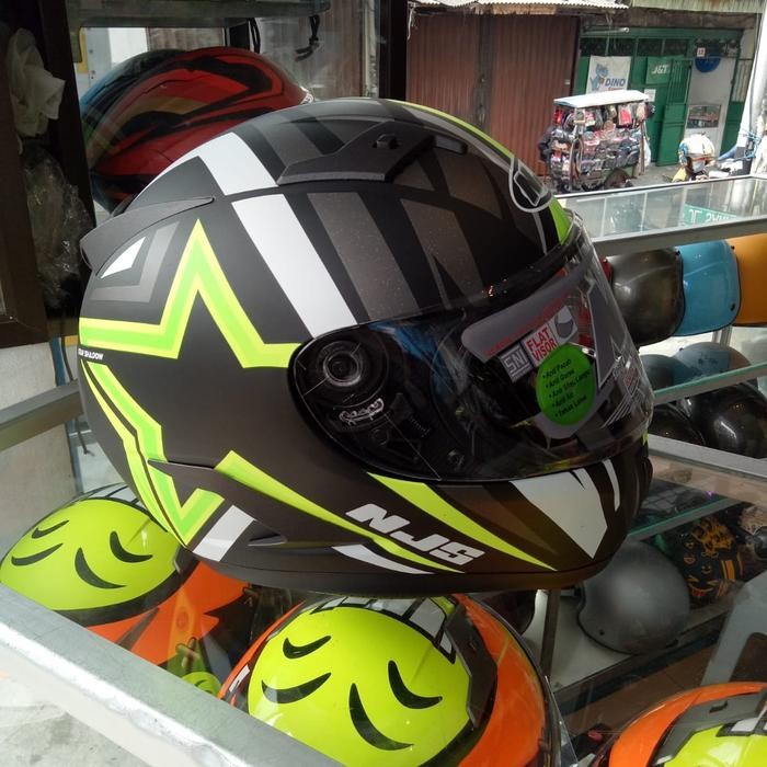 Helm Njs Shadow Double Visor Motif New Abu Lis Hijau Dof