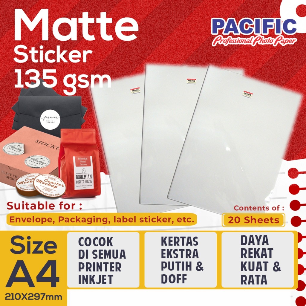 

Blue Pacific Kertas Stiker Matte / Doff Sticker Paper A4 135 Gsm Printer Stationery