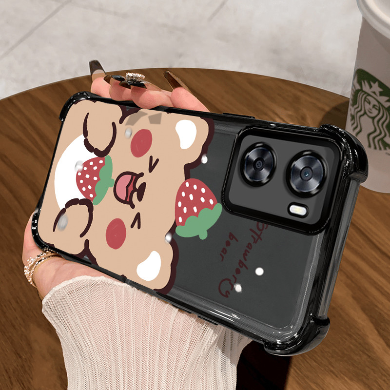 Casing Hp untuk OPPO A77s A57S A57E A57 2022 A77 2022 Case Cesing Strawberry Bear Kasing ponsel peli