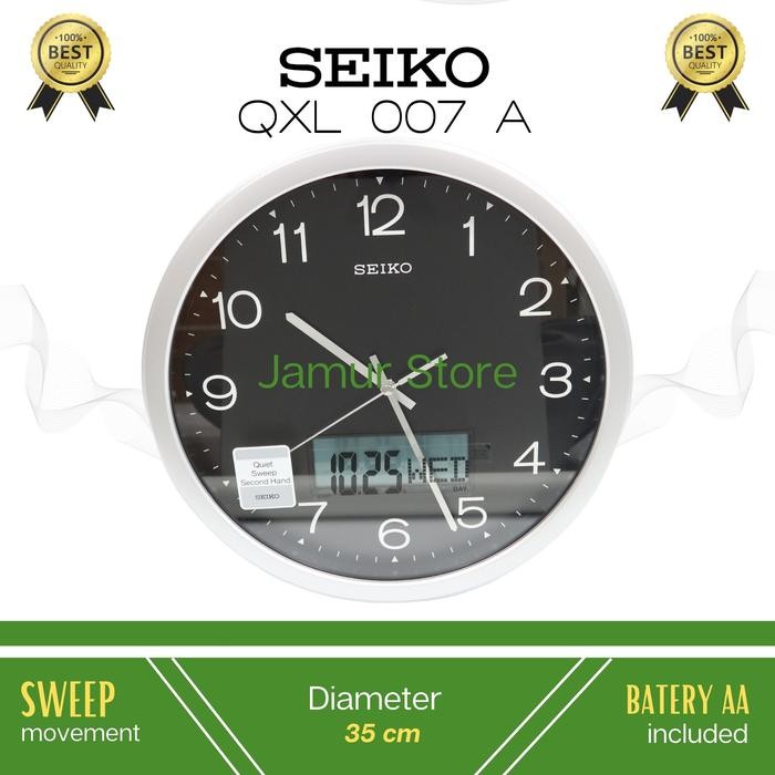 Jam Dinding SEIKO QXL007 (Hitam) Digital Clock Original
