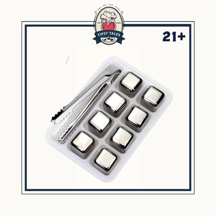 Cube Es Batu Kotak Besi Stainless Steel 8 Pcs + Penjepit Es -Gratisongkir