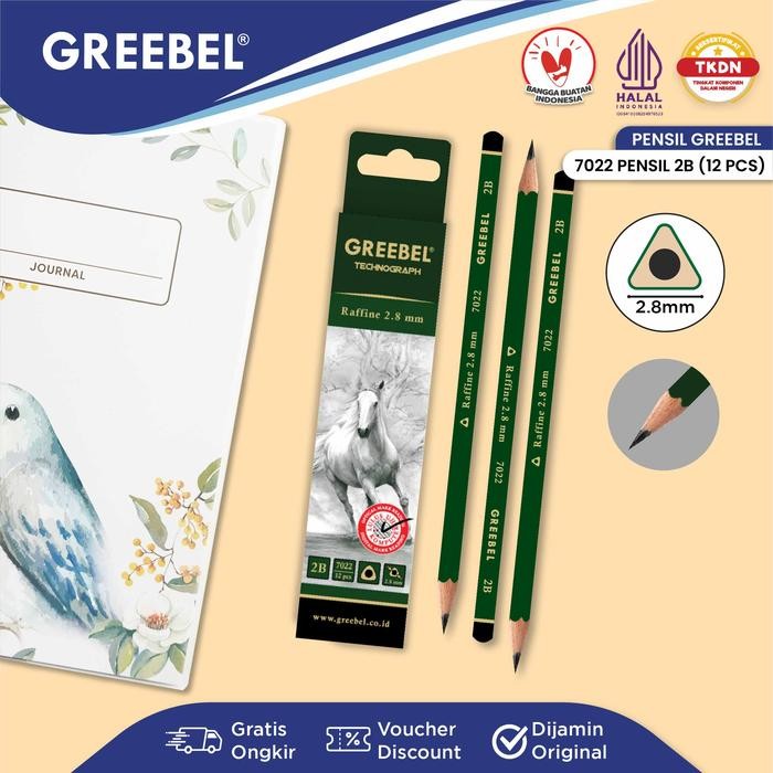 

GREEBEL Pensil Tulis 2B 7022 (12PCS/SET) Pensil Kayu Ujian / Pencil Grafit Graphite / Pensil Gambar