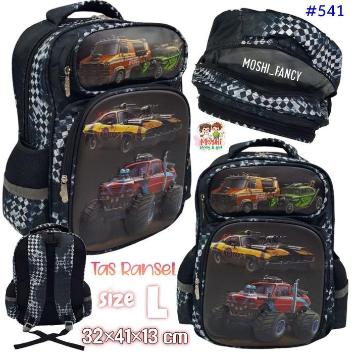 Tas Ransel Anak Laki-Laki Motif Mobil / Tas Sekolah Anak Laki-Laki Motif Car / Tas Gendong Anak